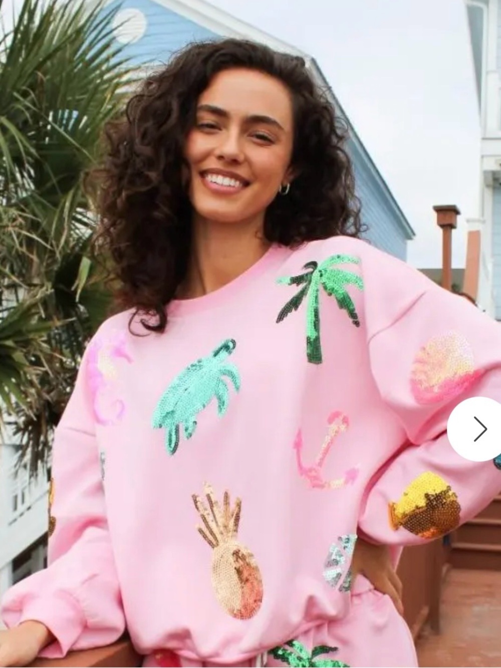 Pink Sequin Tropical Sweatshirt - Women's Simply southern.